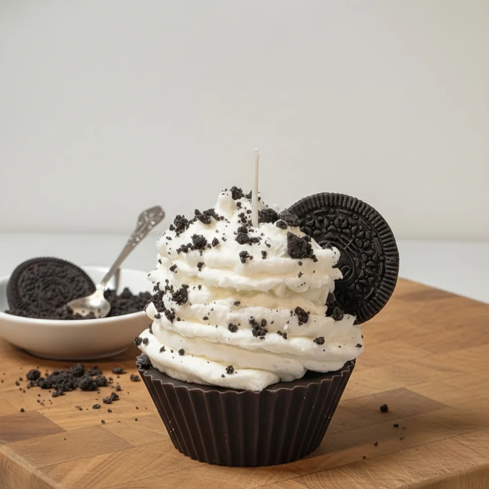 Elegant Black and White Cupcake Candle